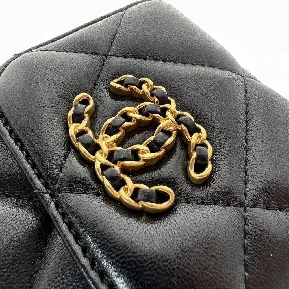 Chanel 19 Chain Clutch Lambskin Coco Black Gold Hardware Silver Hardware Handbag - Picture 8 of 11